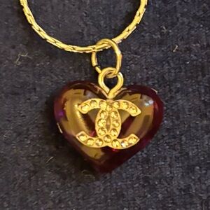 Chanel Heart Charm in Amethyst Purple and Silver Gems